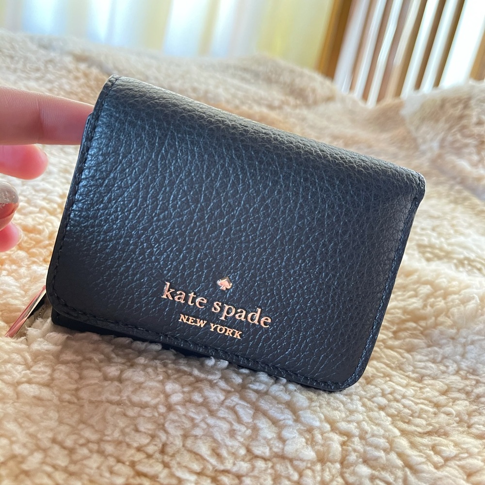 SOLD~ Kate Spade Black w/Gold Tri Fold Wallet Zipper
